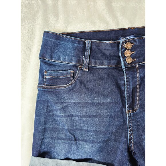 Blue Savvy Plus Denim High Rise Cuffed Three Button Zip Shorts-Blue-SZ 16W - Picture 2 of 5